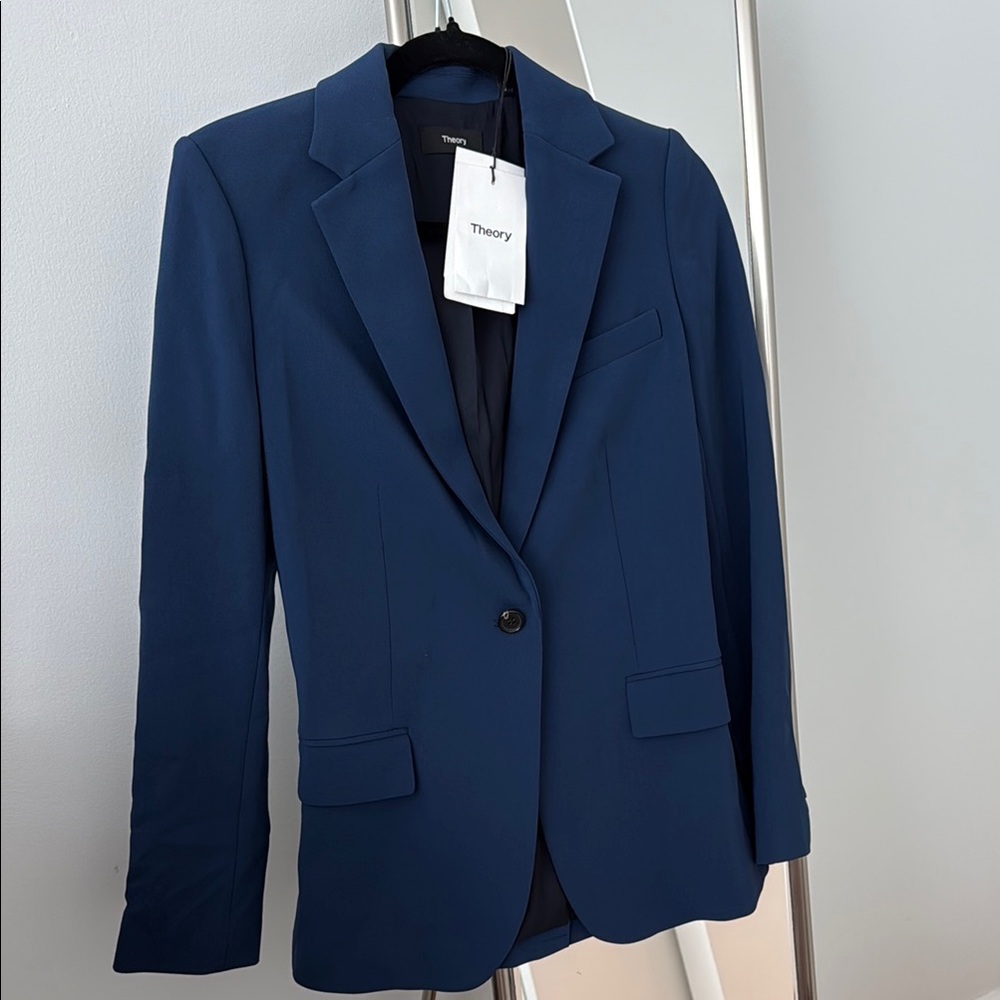 Theory Blue Modern Fit Blazer with Structured Shoulders